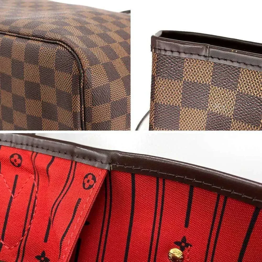 Louis Vuitton Damier Neverfull GM Tote Bag Ebene Series Gold Metal Fittings
